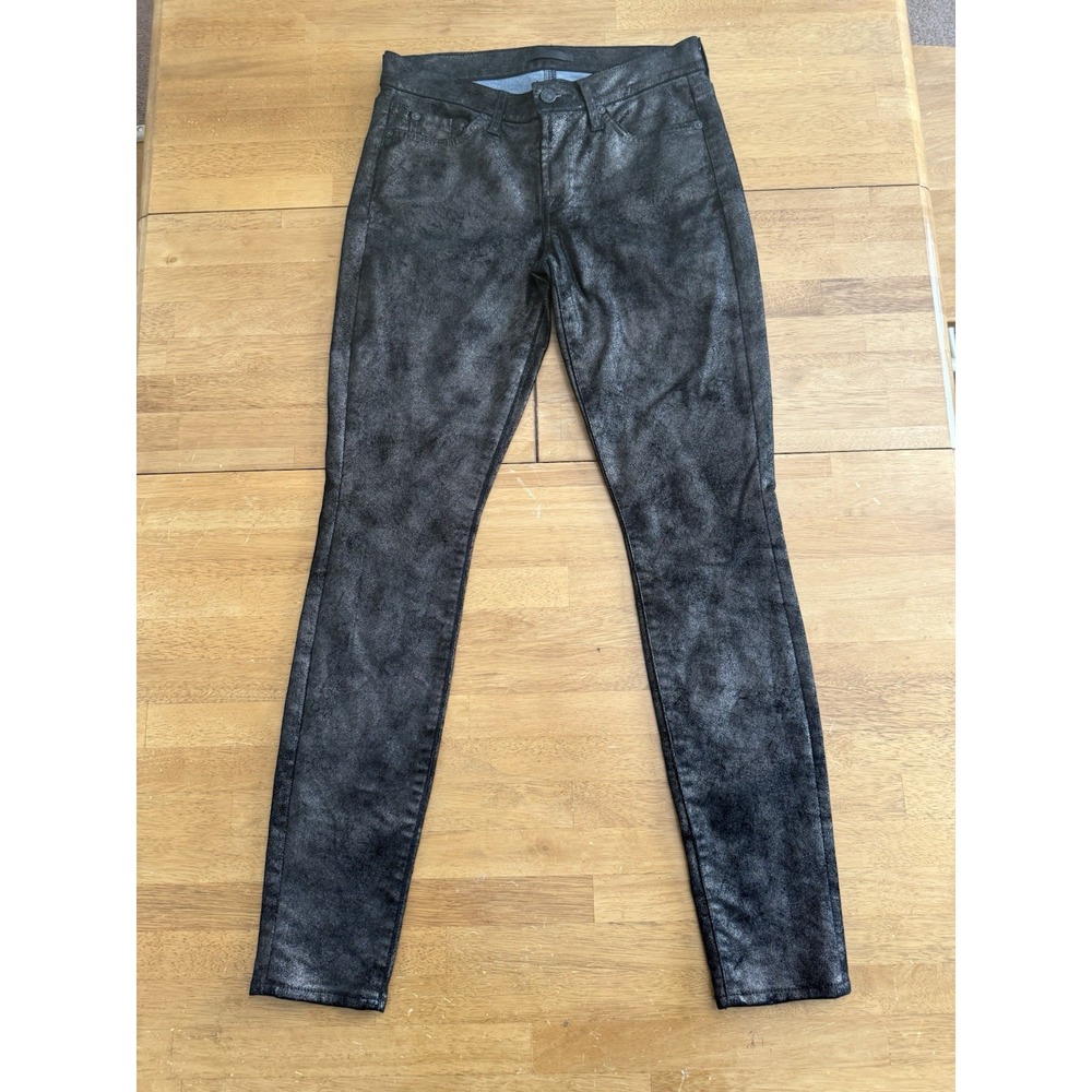 7 For All Mankind Metallic Gold Glitter‎ Black Skinny Jeans Size 27